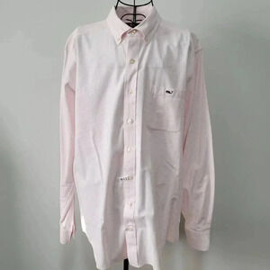 Vineyard Vines Button Down Shirt Large Men's Pink White Striped Slim Fit Tucker